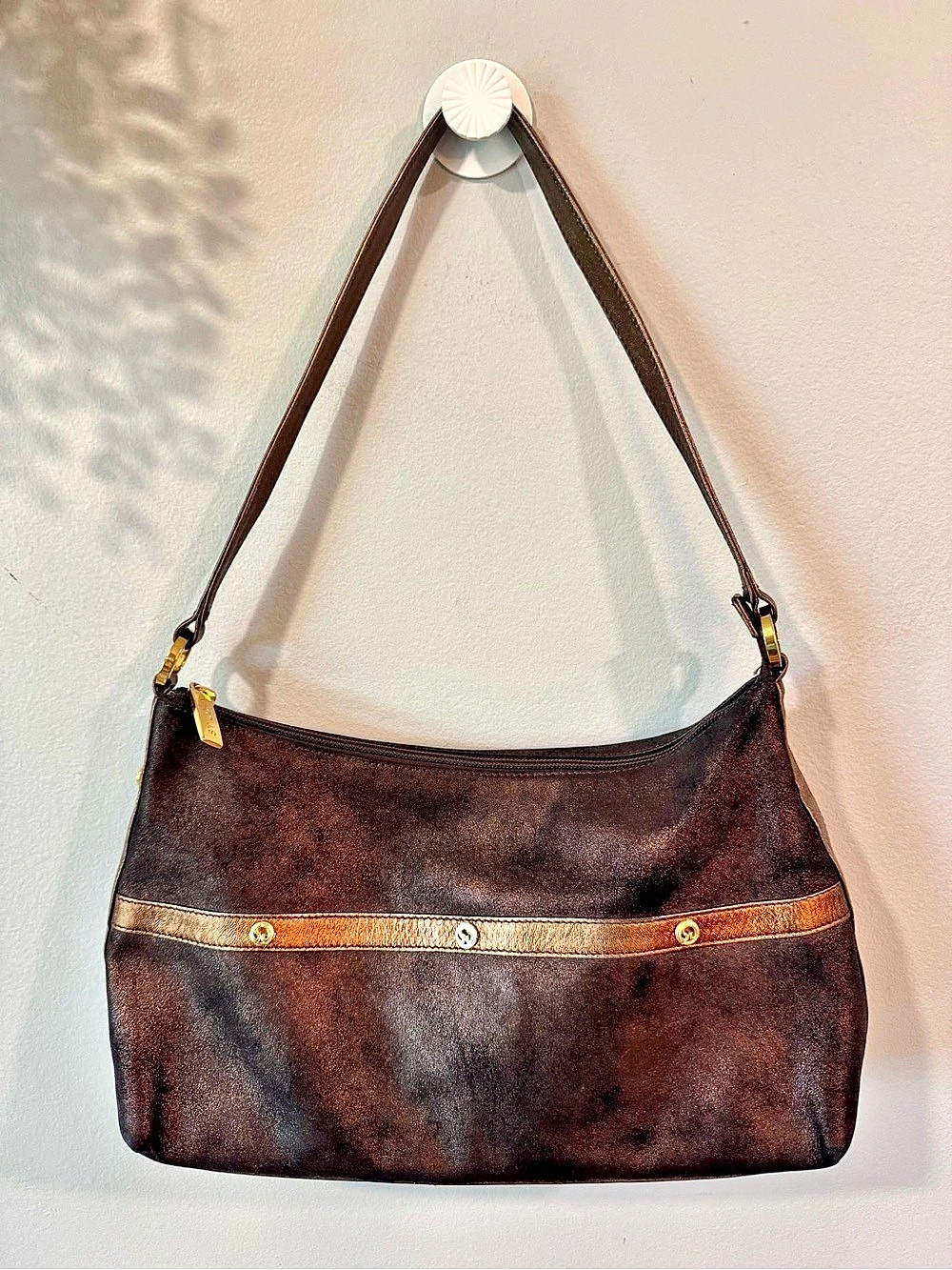 Vtg St. John Leather-Look Shoulder Bag in Brown